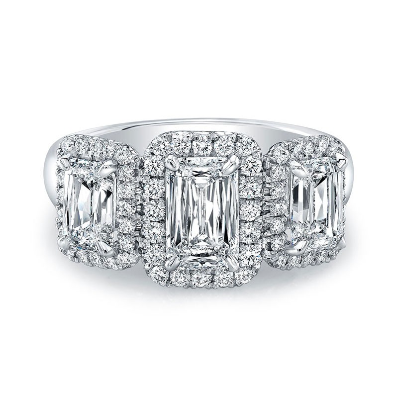 Platinum 3 Stone Emerald Cut Engagement Ring