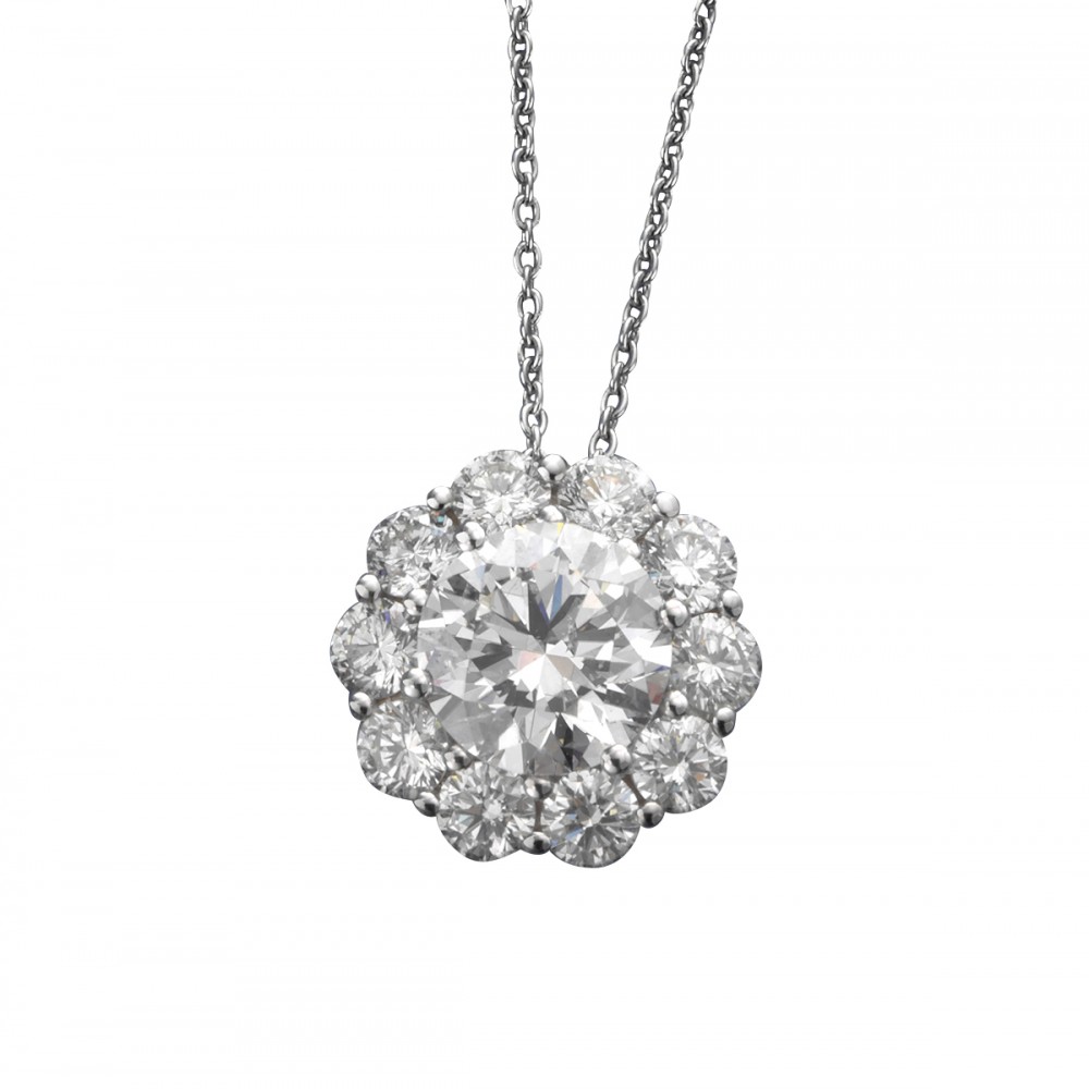 18K White Gold Diamond Cluster Pendant