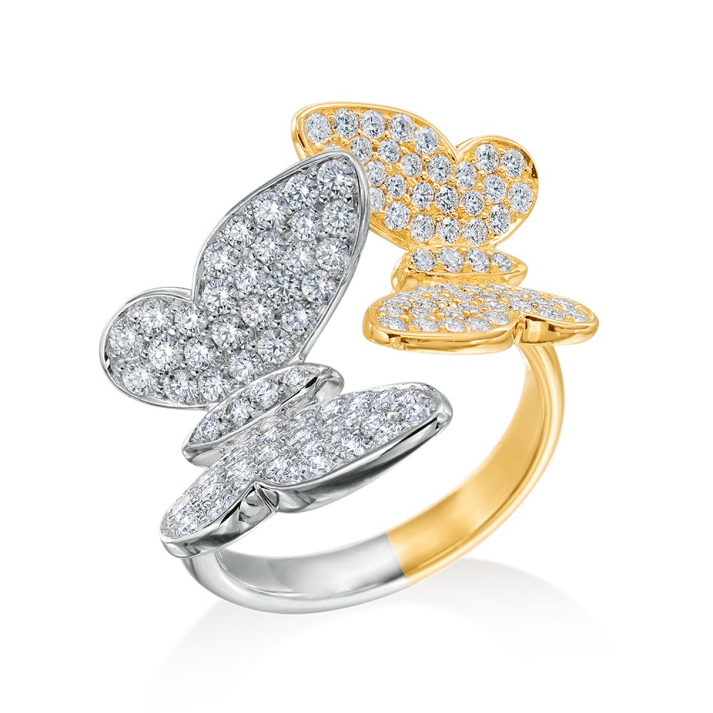 Two-Tone Pavé Diamond Butterfly Ring