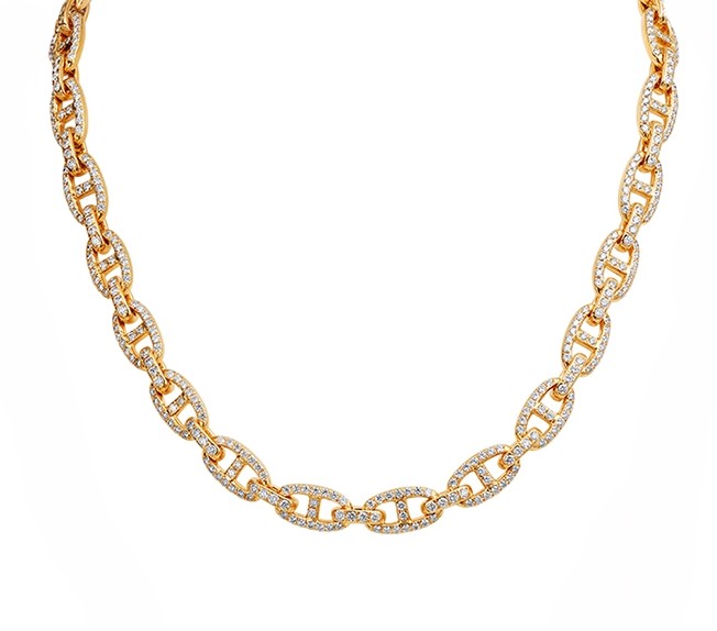 Yellow Gold Diamond Pavé Link Necklace