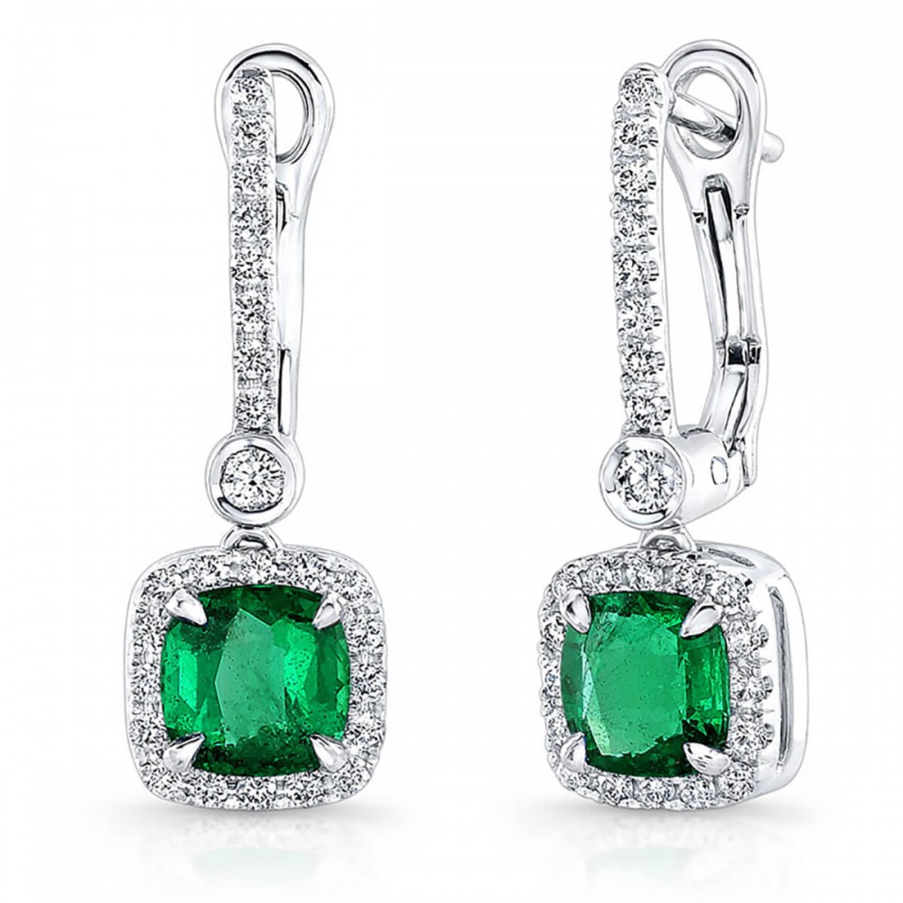 18K Emerald & Diamond Drop Earrings