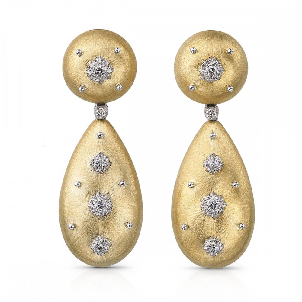 Buccellati Macri Gold and Diamond Pendant Earrings