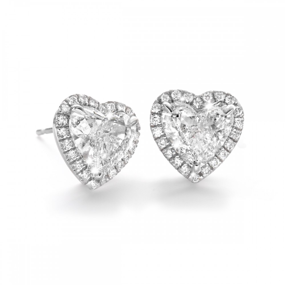 18K Diamond Heart Halo Stud Earrings