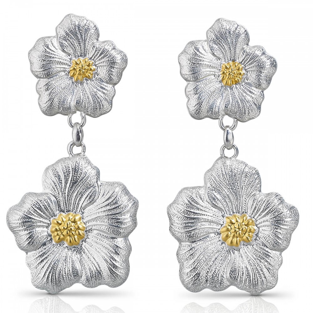 Buccellati Silver Blossoms Gardenia Pendant Earrings