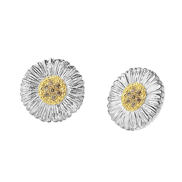 Buccellati Silver Blossom Daisy Brown Diamond Small Button Earrings
