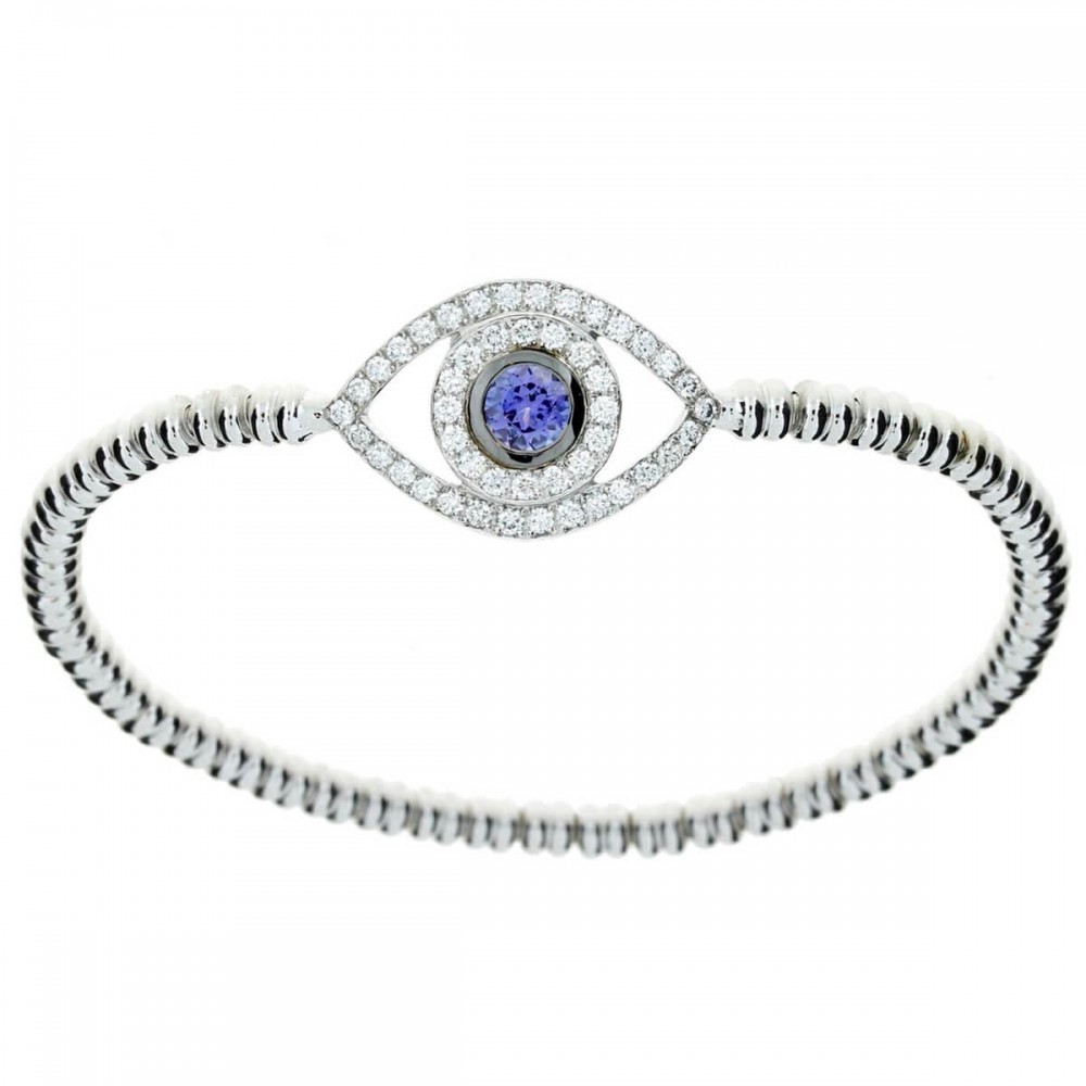 18K Evil Eye Tanzanite Diamond Stretchy Bracelet