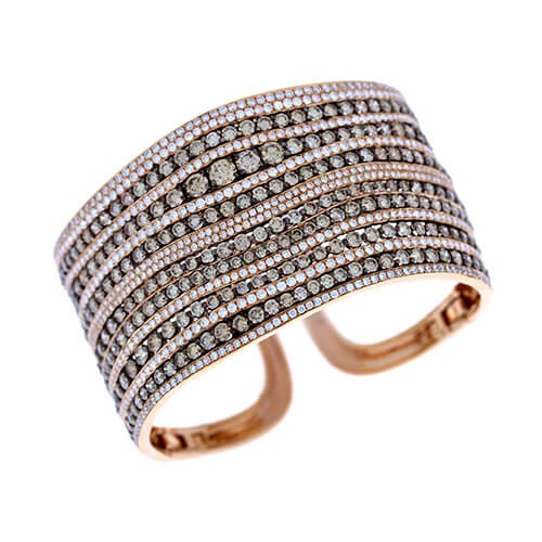 18K Rose Gold White & Brown Diamond Cuff Bracelet