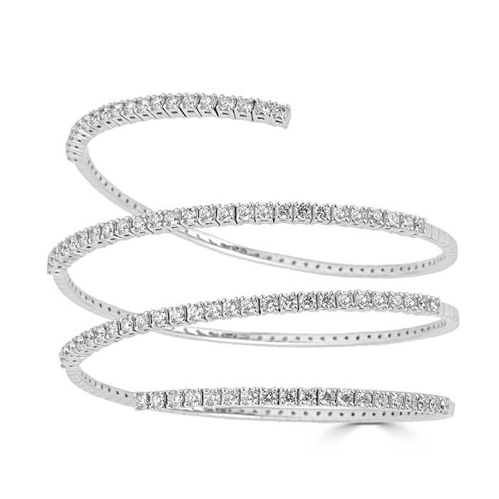 18K 3 Row Diamond Spiral Coil Bracelet