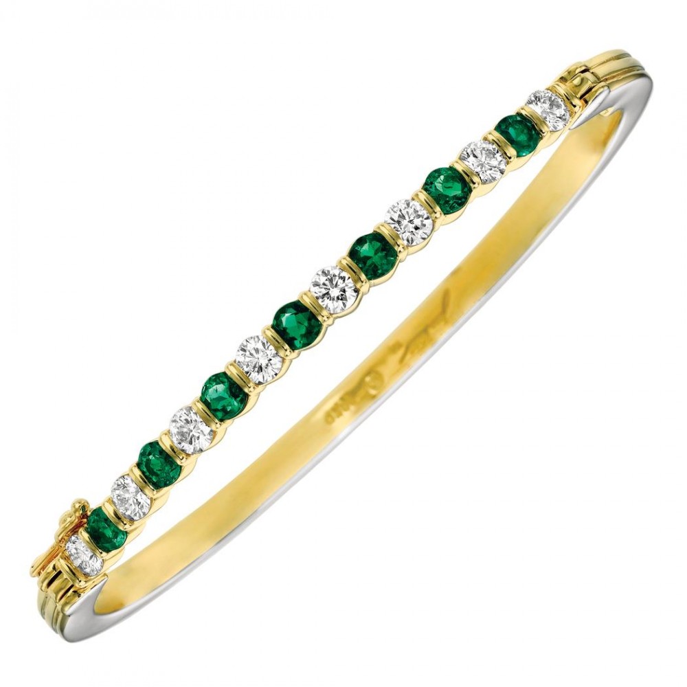 Gemlok© 18K Emerald and Diamond Bangle Bracelet