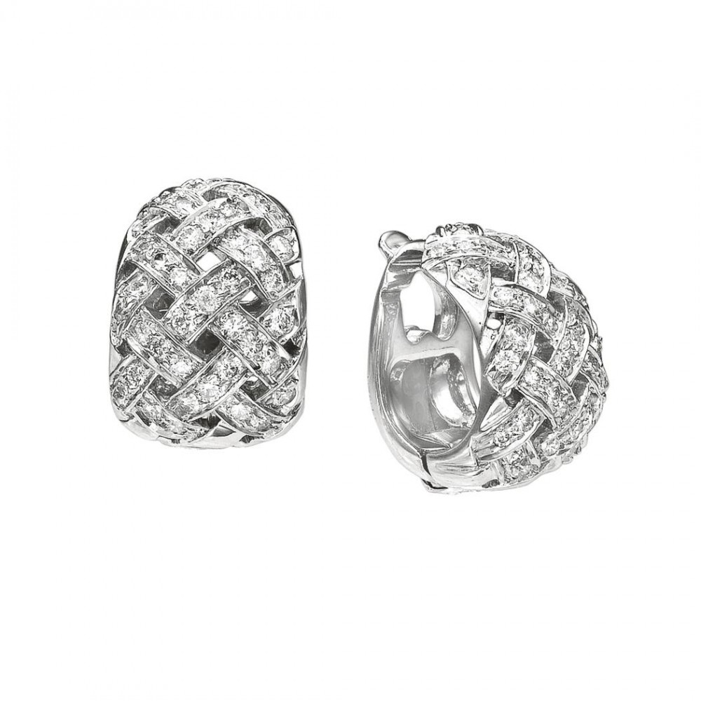 Jean Vitau Basket Weave Diamond Huggie Earrings