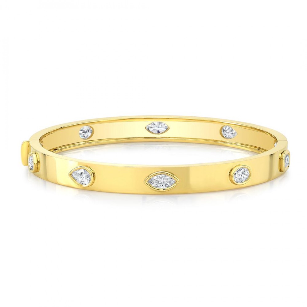 18K Gold Mixed Fancy Cut Diamond Bangle Bracelet