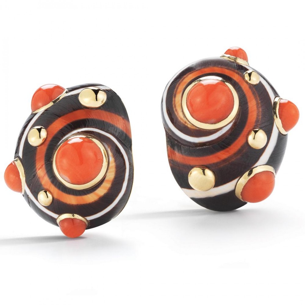 Trianon Coral & Gold Shell Earrings
