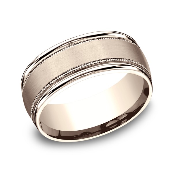 Comfort-Fit Design Wedding Ring, Milgrain 8mm