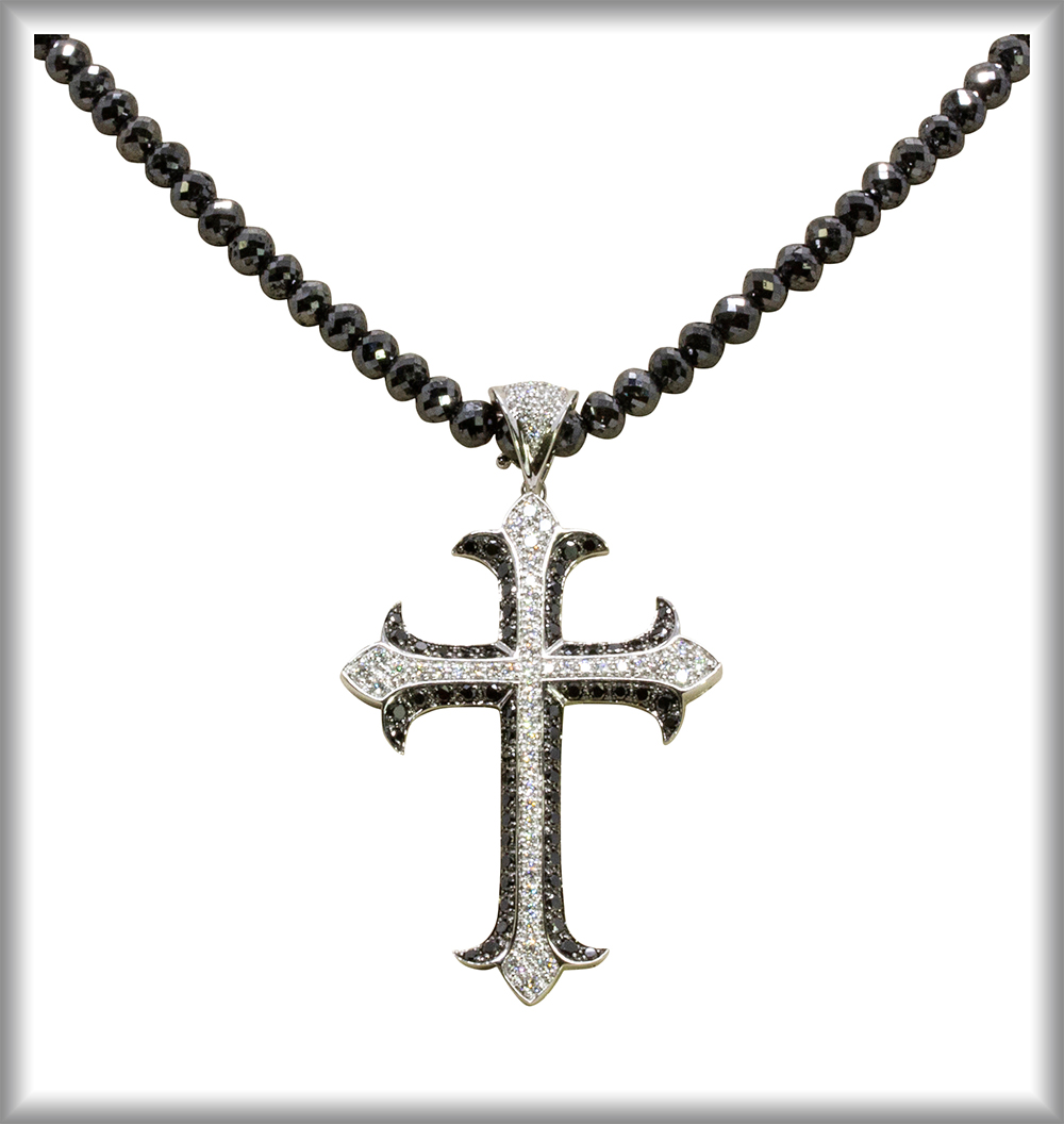 Black & White Diamond Cross Pendant