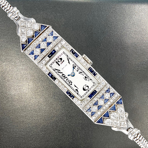 Gruen Diamond and Sapphire Art Deco Watch