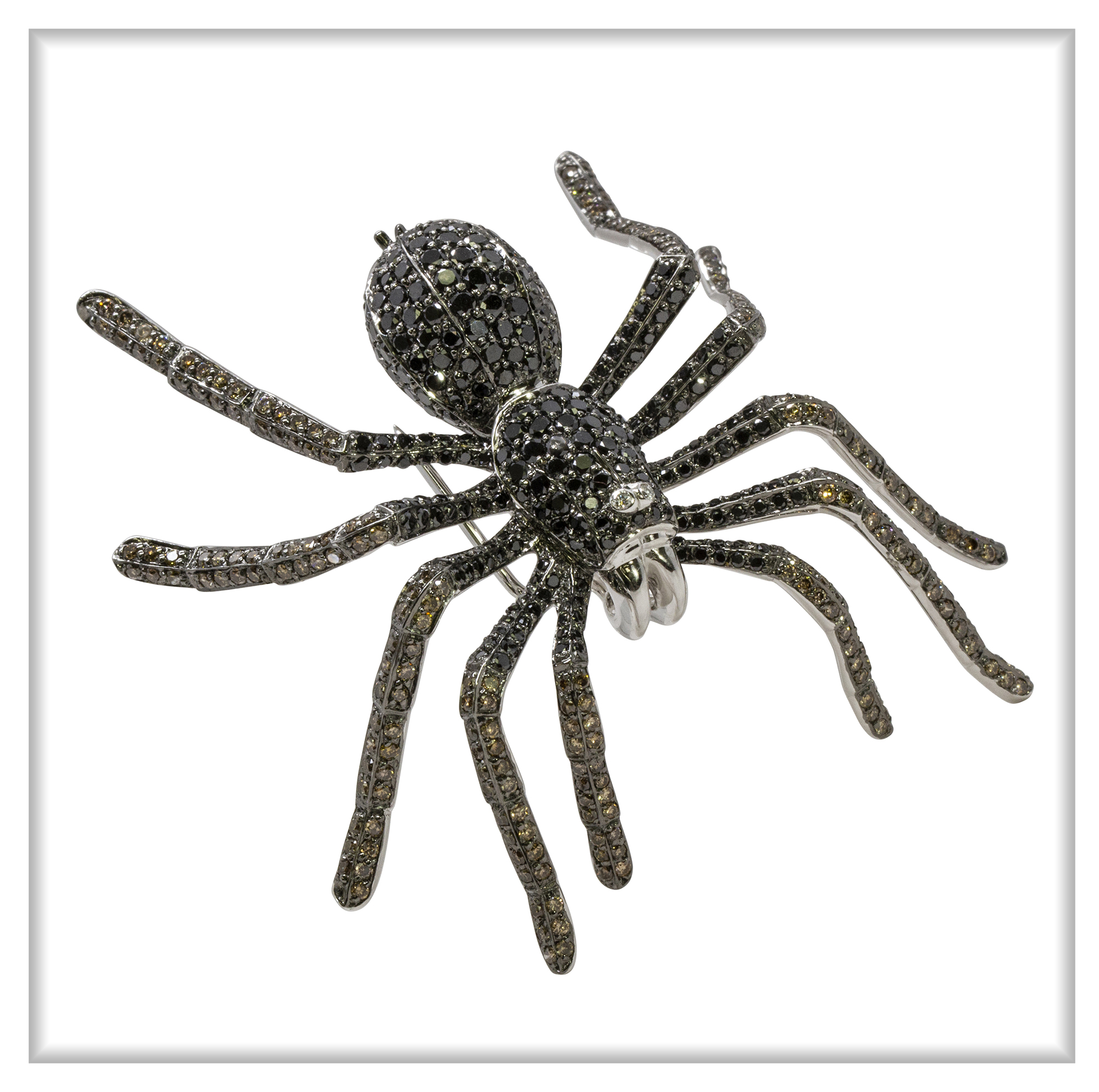 Black and Brown Diamond Spider Brooch
