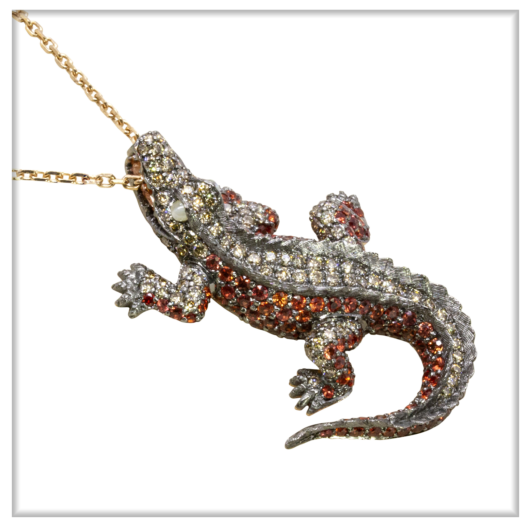 Brown Diamond & Orange Sapphire Crocodile Pendant