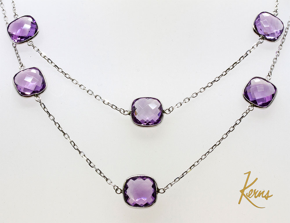 18K White Gold Bezel Set Amethyst Necklace