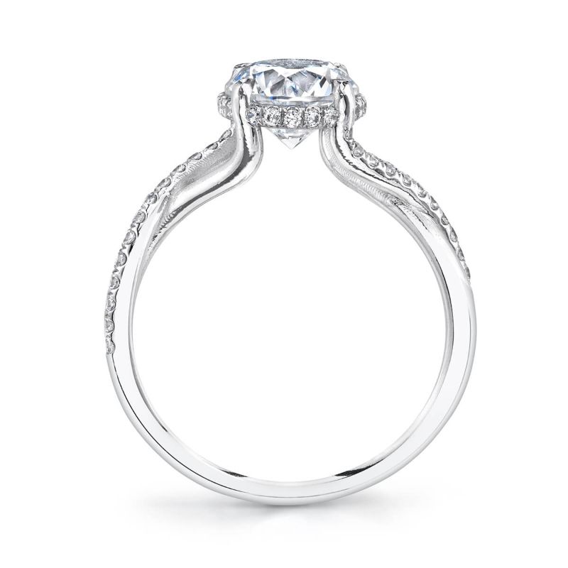 Platinum Spiral Diamond Hidden Halo Engagement Ring