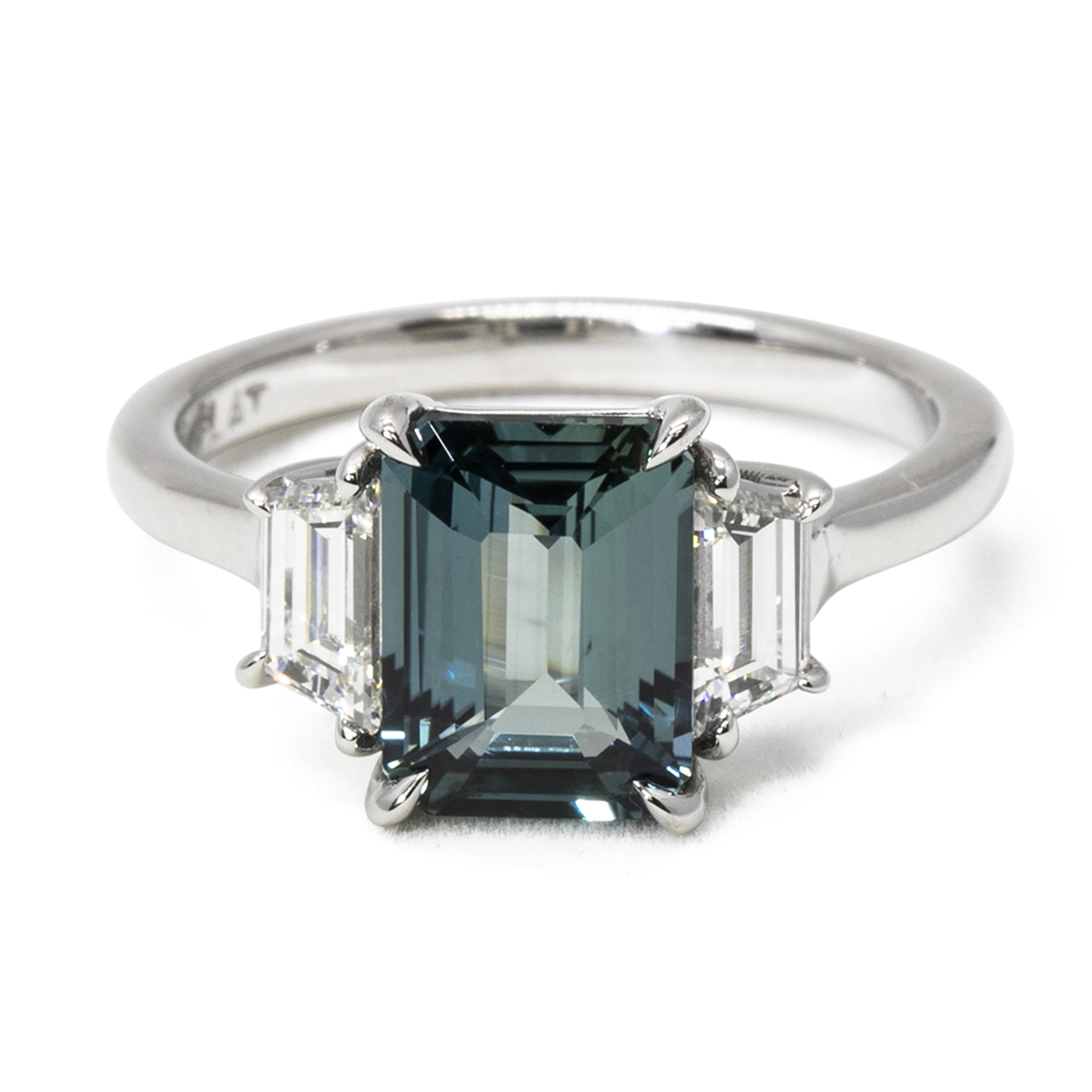 Emerald cut teal sapphire ring deals