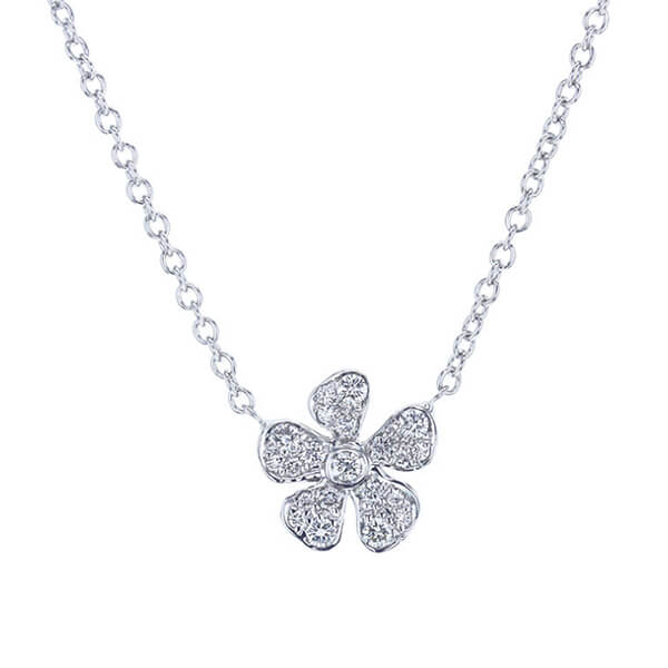 18K Diamond 5 Petal Flower Necklace 