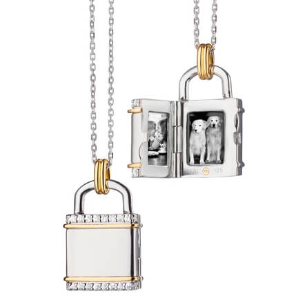 Two-Tone Lock Inspired Locket with White Sapphires