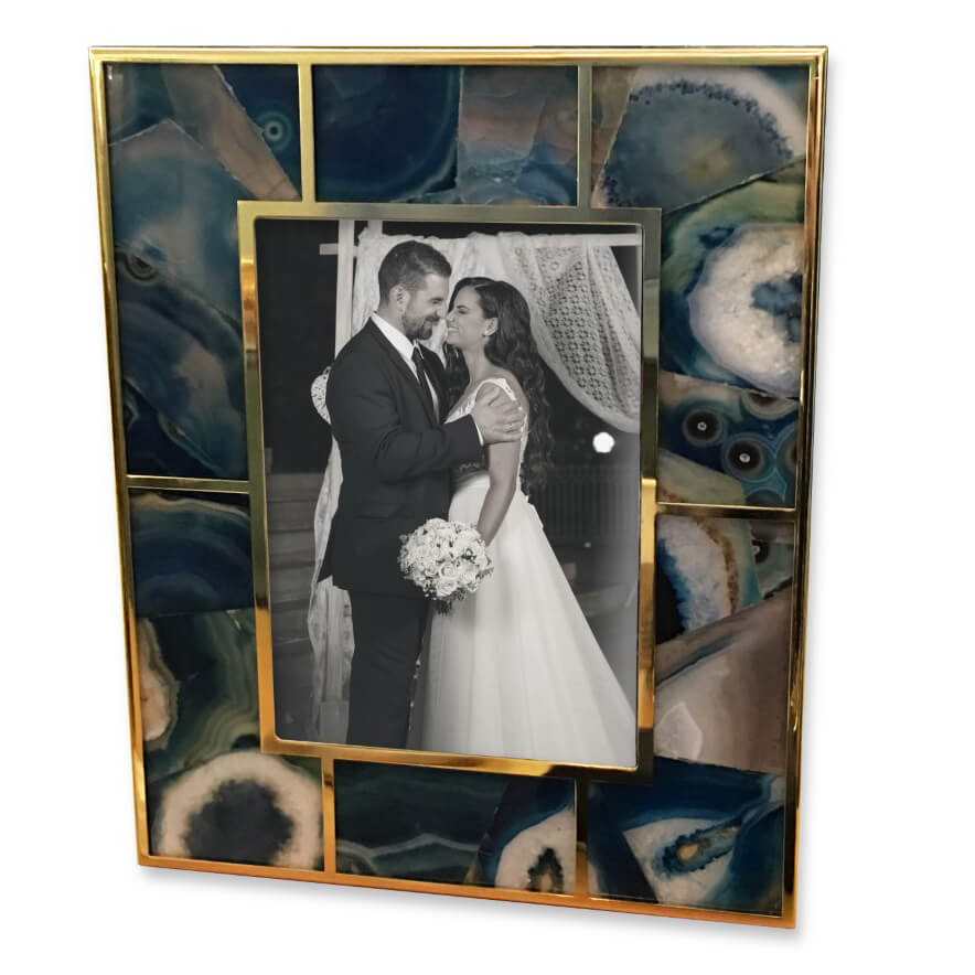 5x7 Blue Agate & 24K Gold Plated Frame