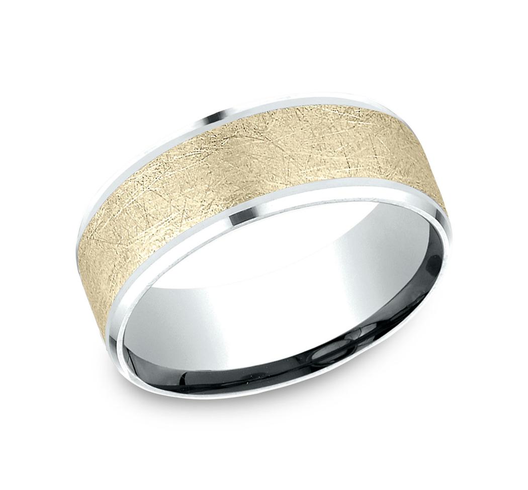 18K Yellow & White Gold Swirl Center Wedding Band