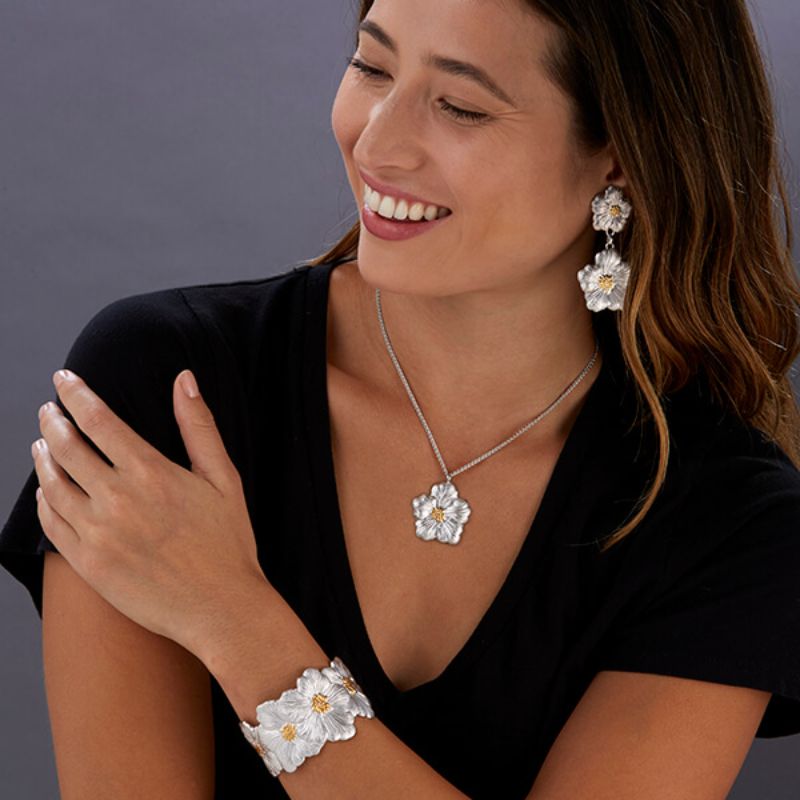 Buccellati Silver Blossoms Gardenia Pendant Earrings
