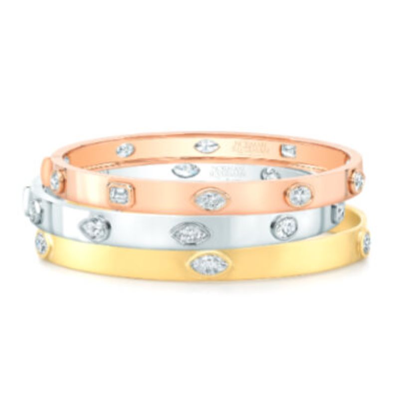 18K Gold Mixed Fancy Cut Diamond Bangle Bracelet